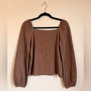 Madewell Textured Square Neck Puff Sleeve Top XS Brown Boho Cottagecore